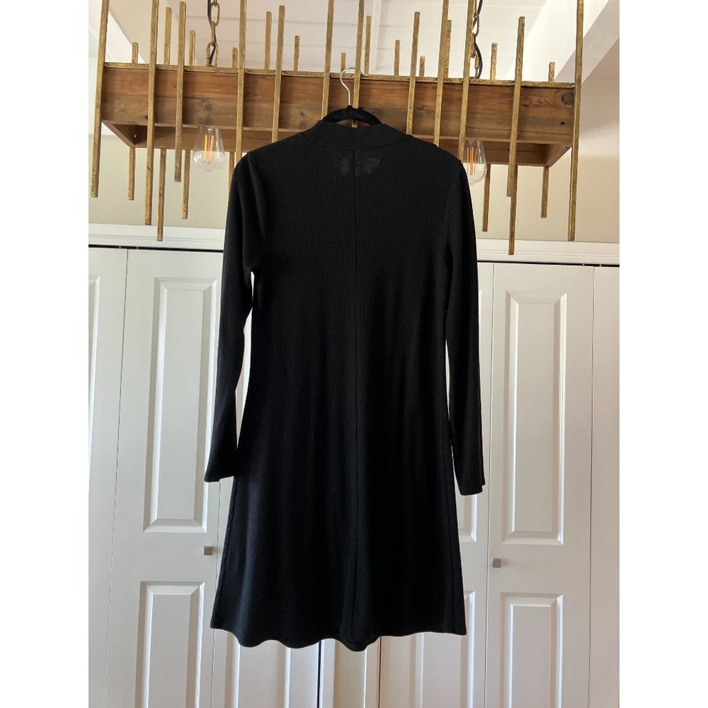 MADEWELL Ribbed Black Mock Turtleneck Dress. Feels like cotton but hangs better.